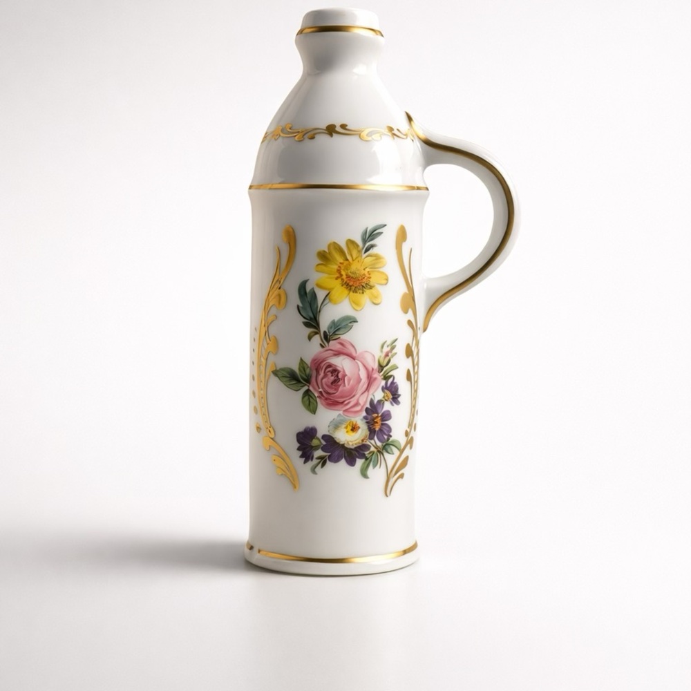 Floral Porcelain Pitcher with Gold Accents